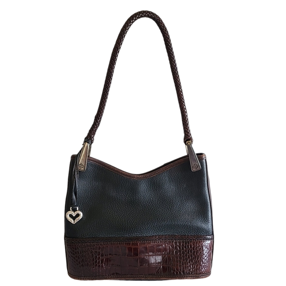 Brighton Pebbled leather bag Vintage Black Brown Shoulder Purse Minimalist